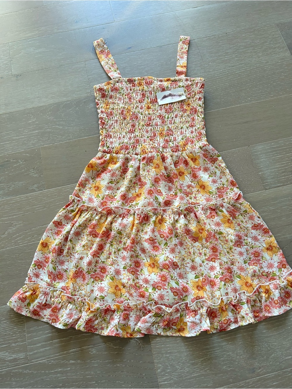 Jessica Simpson Girls' Floral Smocked Sundress in Cream, Yellow & Pink
